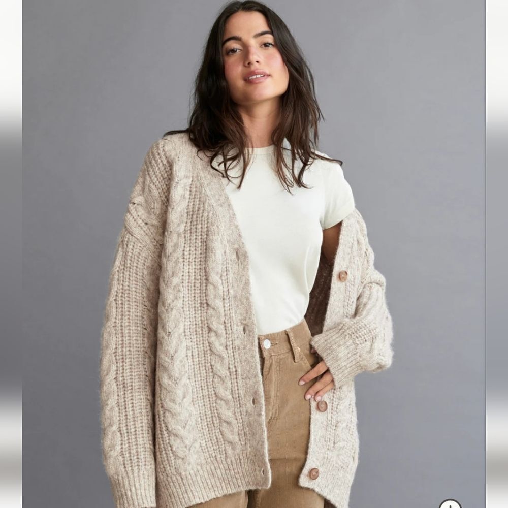 Jenni kayne alpaca merino wool blend cable open front oversized cardigan